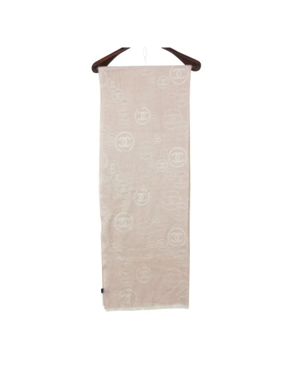 Chanel Shawl Cashmere Scarf Fringe CC Logo All Over Pattern Pink